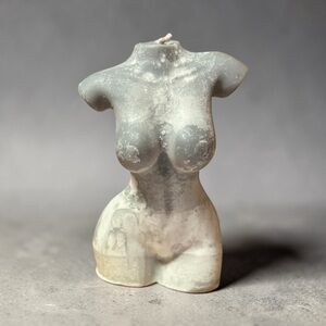 Handcrafted Female Torso Candle in Marbleized Gray & Cream
